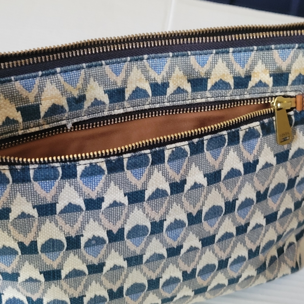 Fossil Blue and Brown Crossbody Bag. 13 x 10 x 2 Inches - Picture 5 of 8